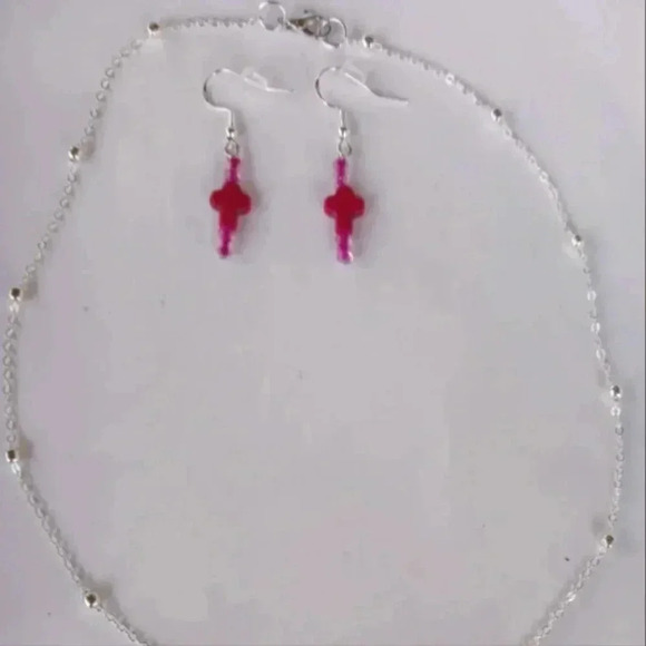 Howlite Turquoise Cross Necklace and Earrings Set..NWT - Picture 2 of 4